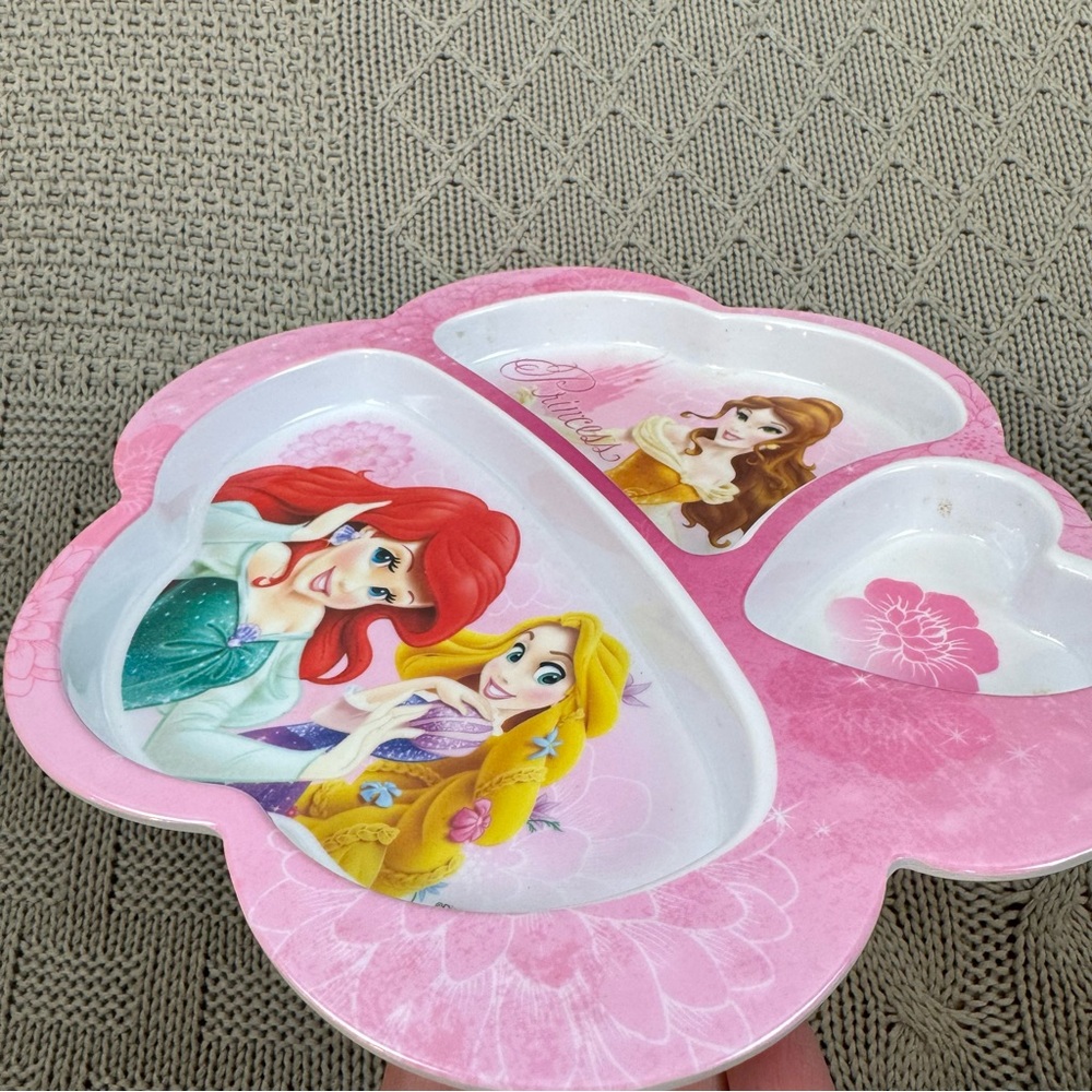 Disney Princess Pink and White Belle Ariel Divided Melamine Plate - Picture 2 of 7